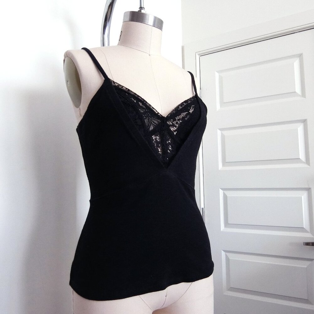 Free People Black Lace Inset Camisole Tank Top | Size M